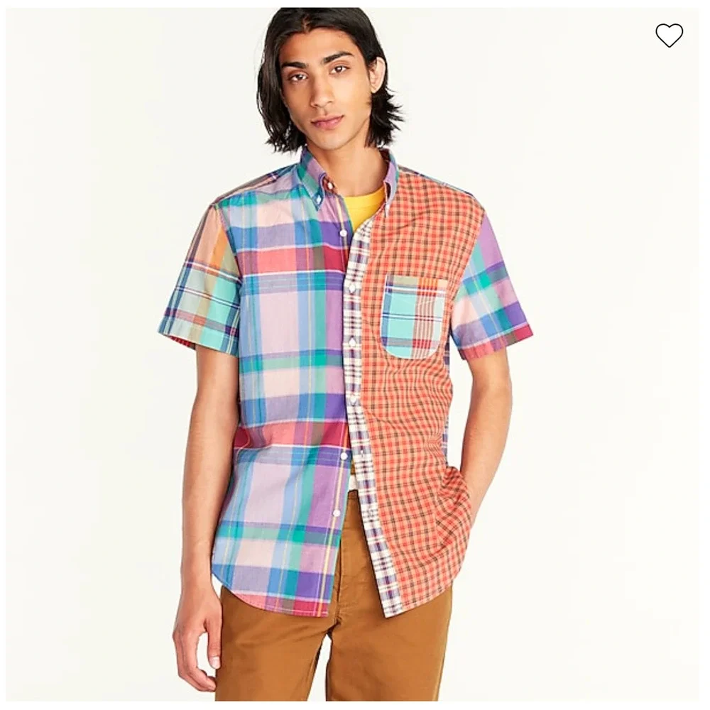 NWT J. Crew Men's Colorful Mixed Plaid Relaxed Indian Madras Shirt
